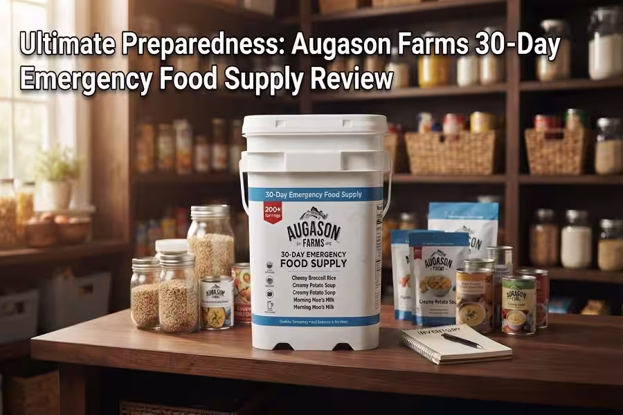 Augason Farms 30-day emergency food supply bucket ready for pantry storage