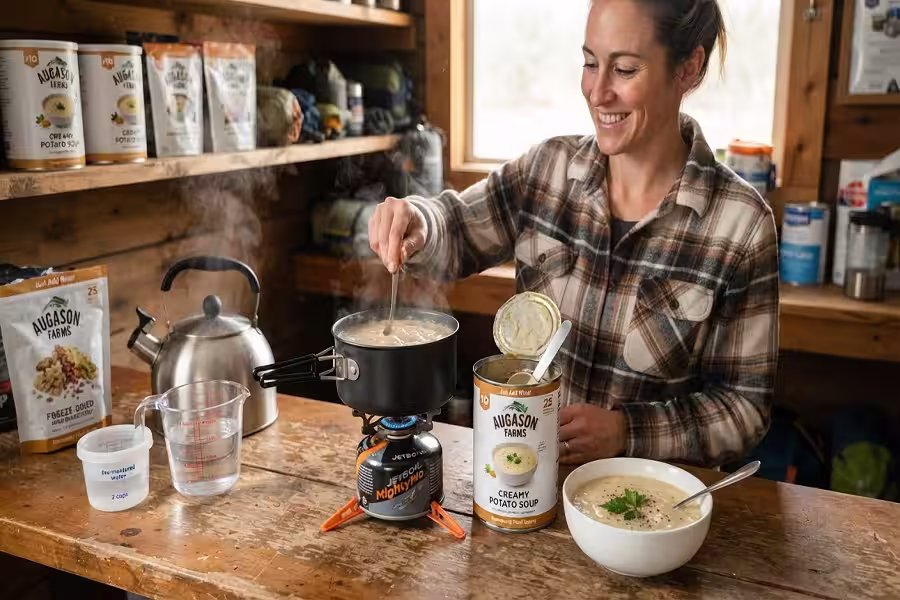 Easy water-only preparation of an Augason Farms emergency meal