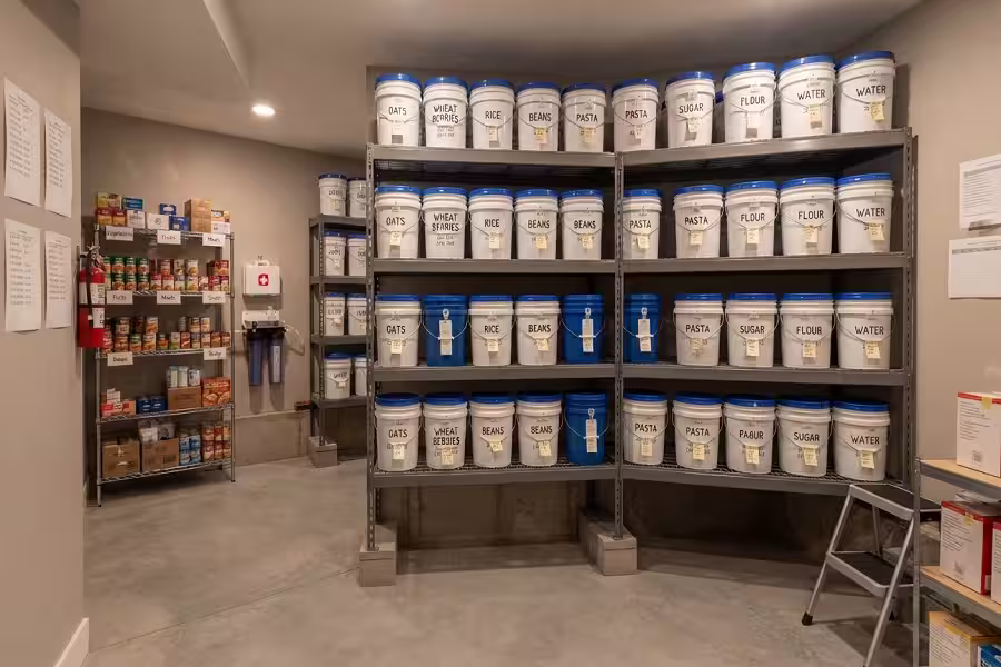 Ideal climate controlled indoor storage location for emergency food buckets