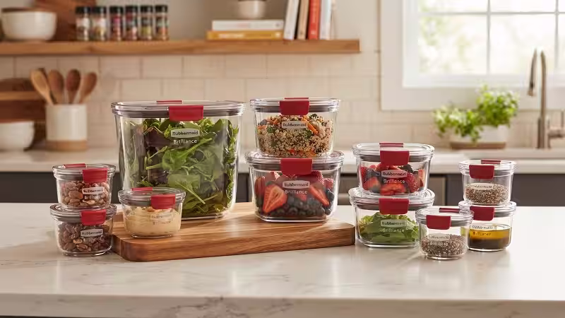 Rubbermaid Brilliance food storage container set on a kitchen counter
