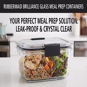 Rubbermaid Brilliance glass meal prep container with clear lid